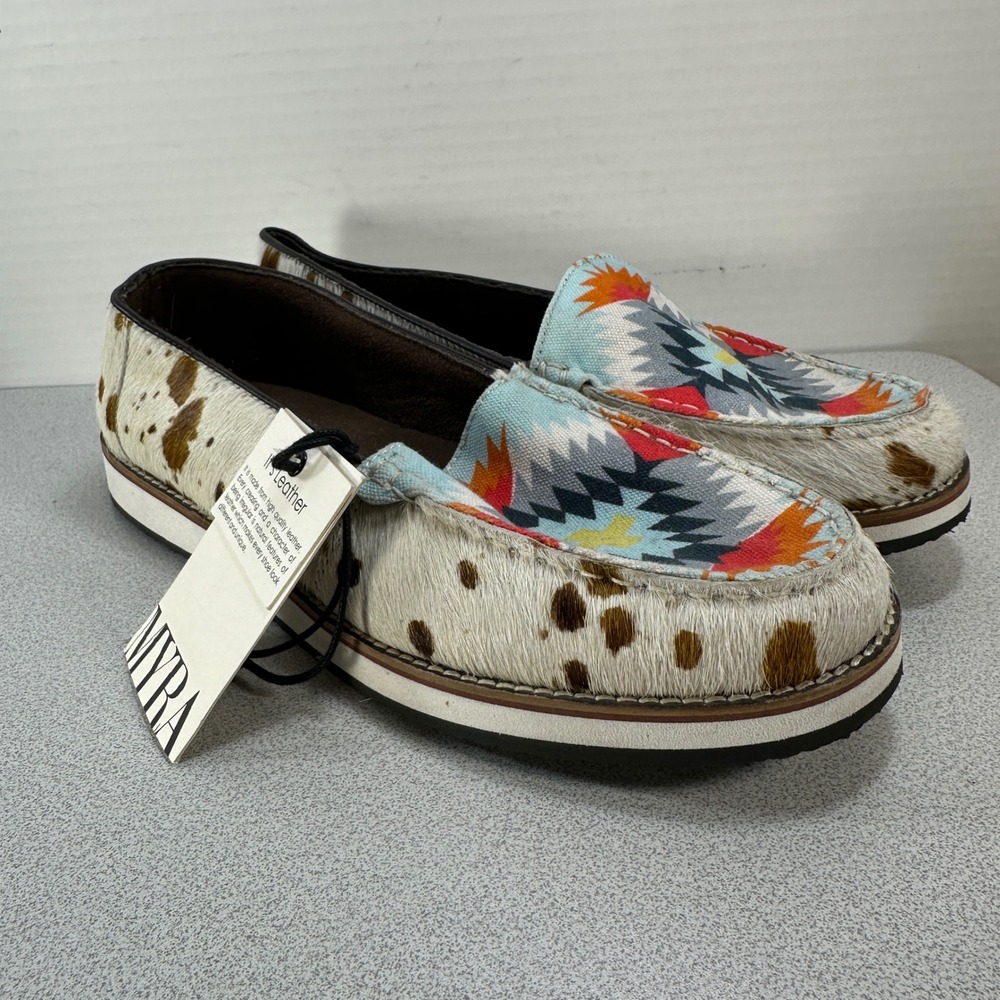 Myra Bag Women's 10 Hazel Sneakers White Brown Cowhide Southwestern S-5159‎ NEW